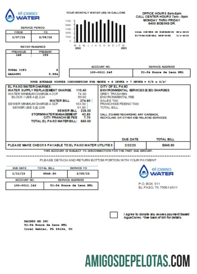 Projeto de lei de serviços públicos de água do Texas El Paso, SCR amostra